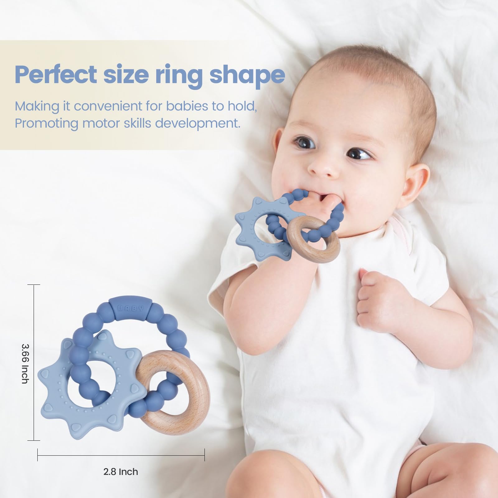 Cuebo teether packaged as a gift-ready baby shower present