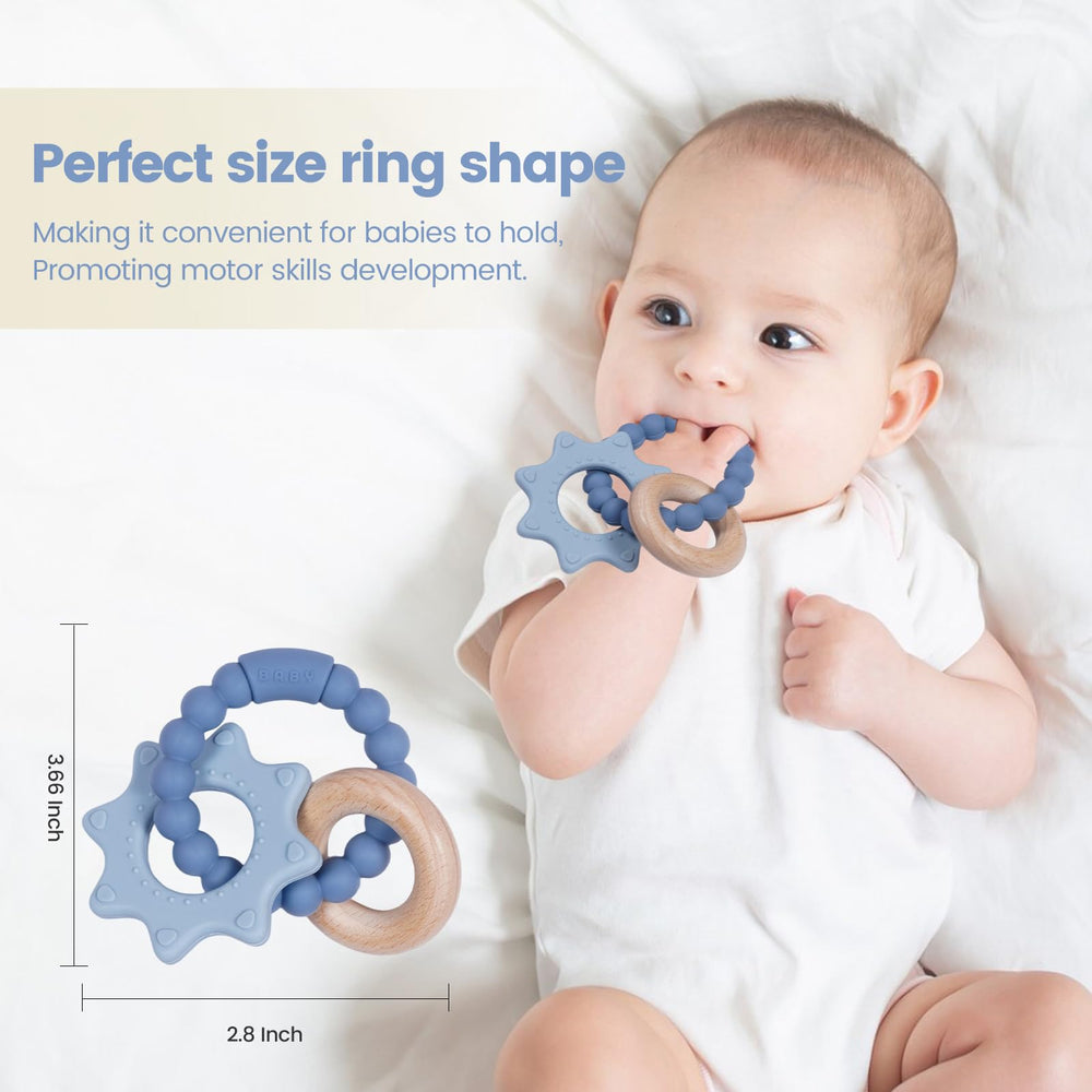 Cuebo teether packaged as a gift-ready baby shower present