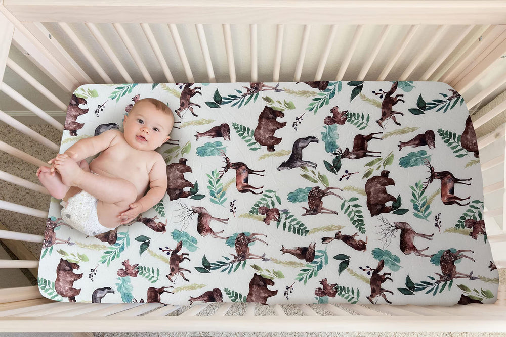 Culclendy Elk Brown Bear crib sheet in a baby sleep scene for cozy nights