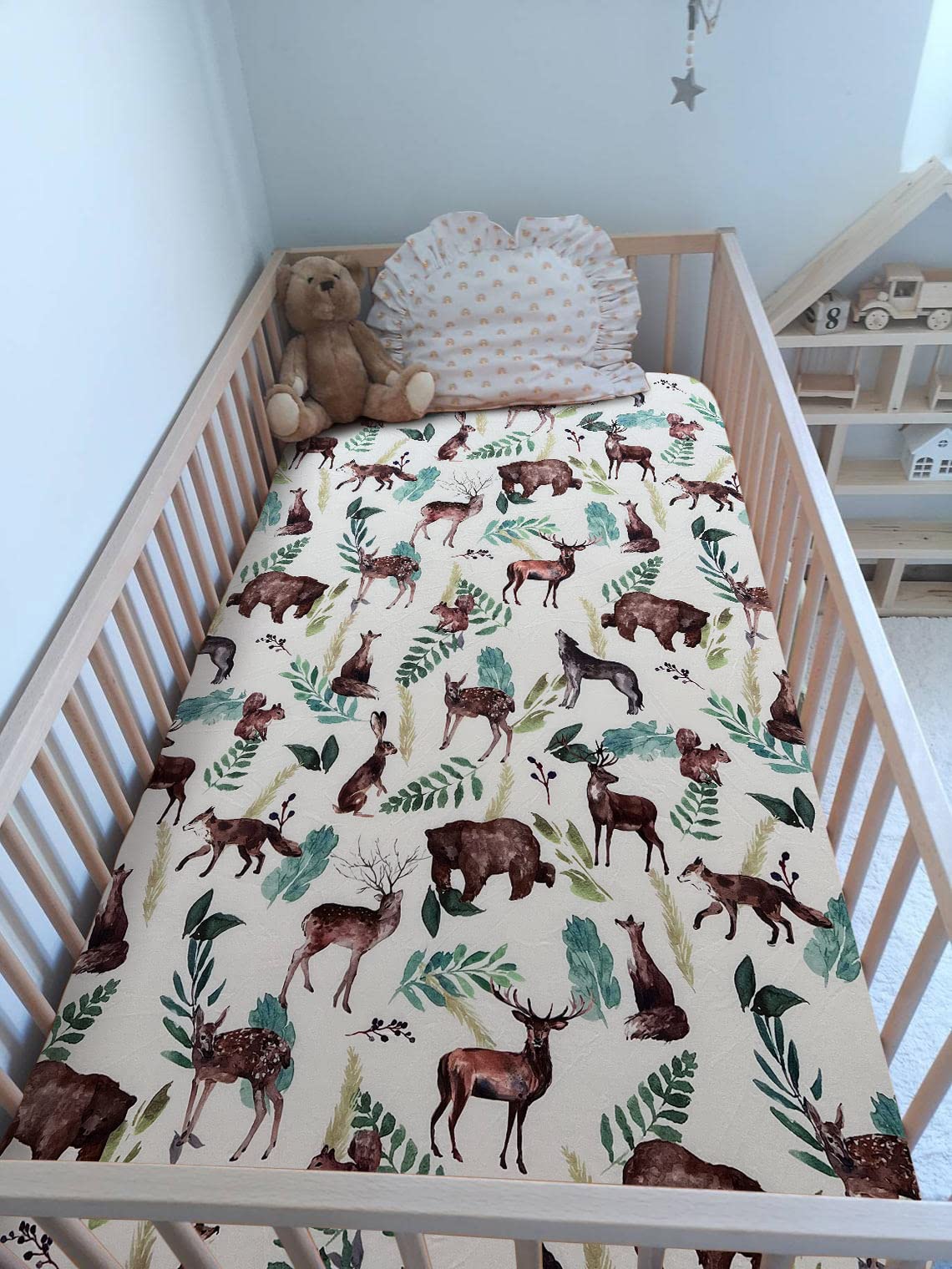 Culclendy Elk Brown Bear crib sheet folded-packshot for compact storage