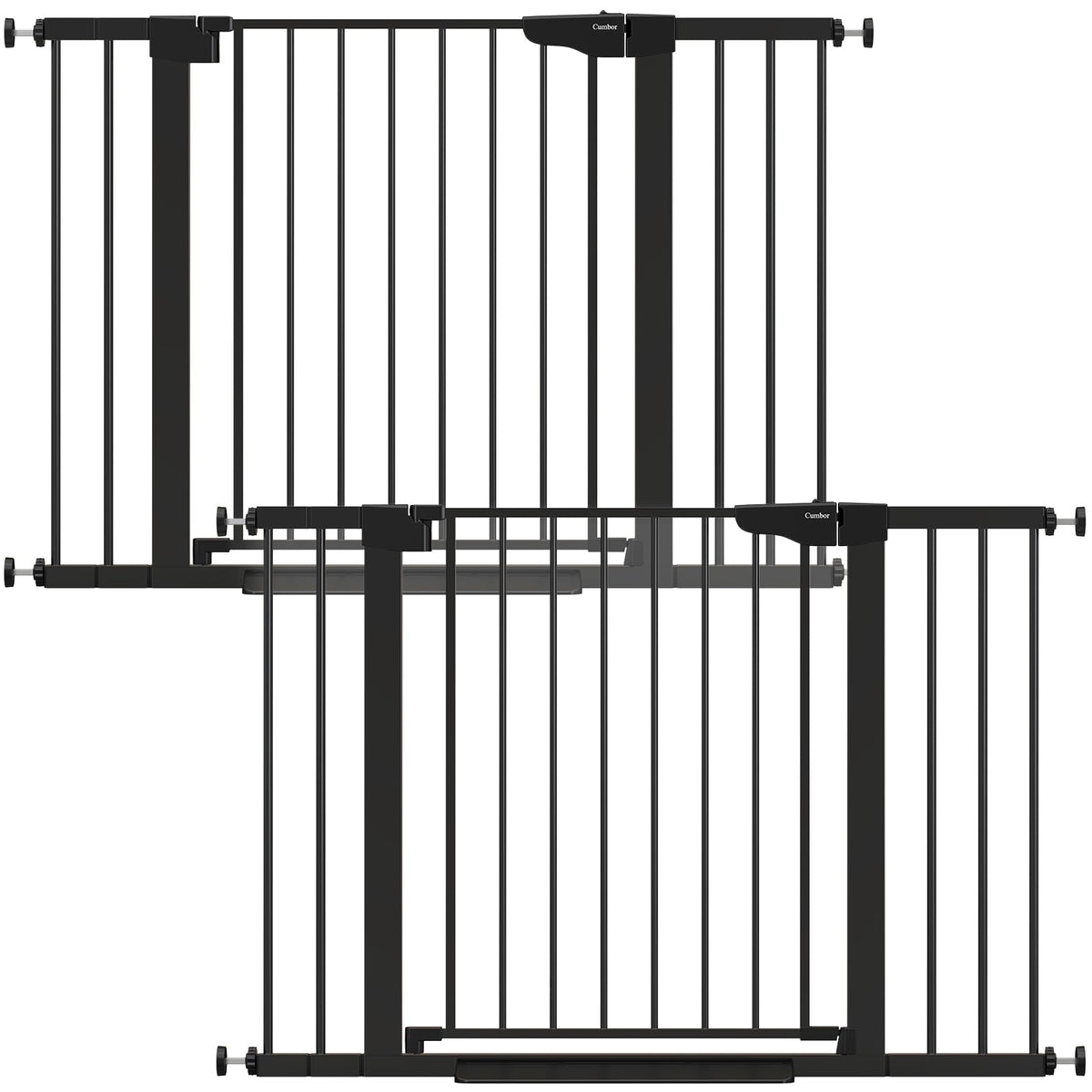 Cumbor 2-pack baby gate on stairs with auto-close for safe passage.