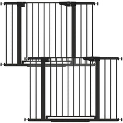 Cumbor 2-pack baby gate on stairs with auto-close for safe passage.