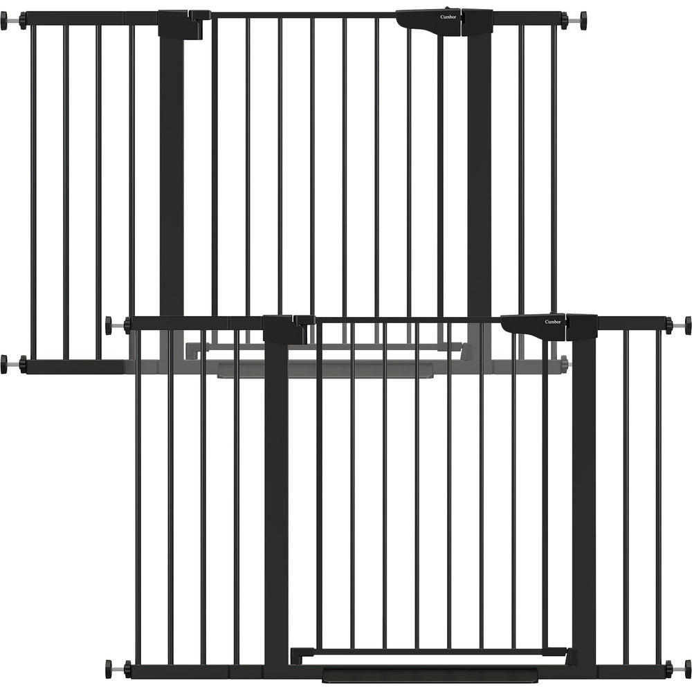 Cumbor 2-pack baby gate on stairs installation demonstrates easy, tool-free setup for stairs and doorways.