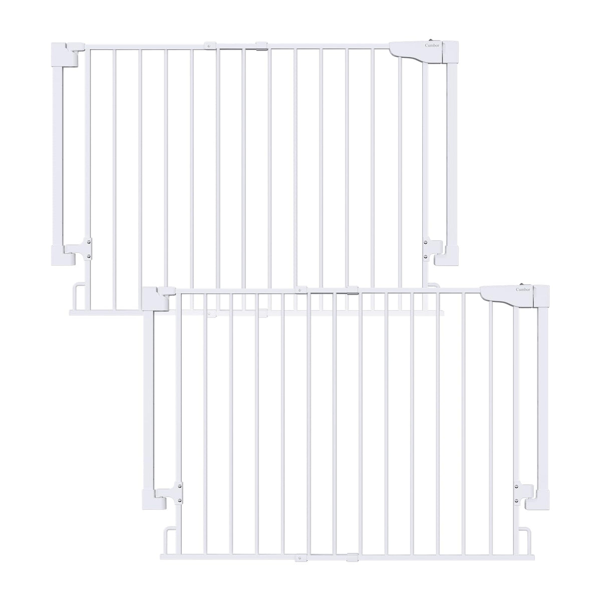 Cumbor 2-pack baby gate on stairs, top view highlights safe stair access.