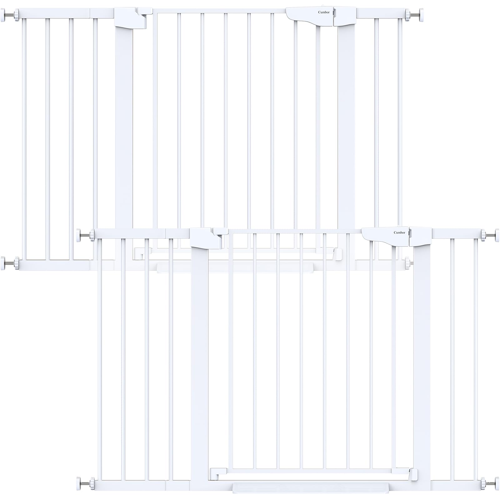 Cumbor 2-pack baby gate in wide doorway enables safe, effortless passage for parents with strollers.
