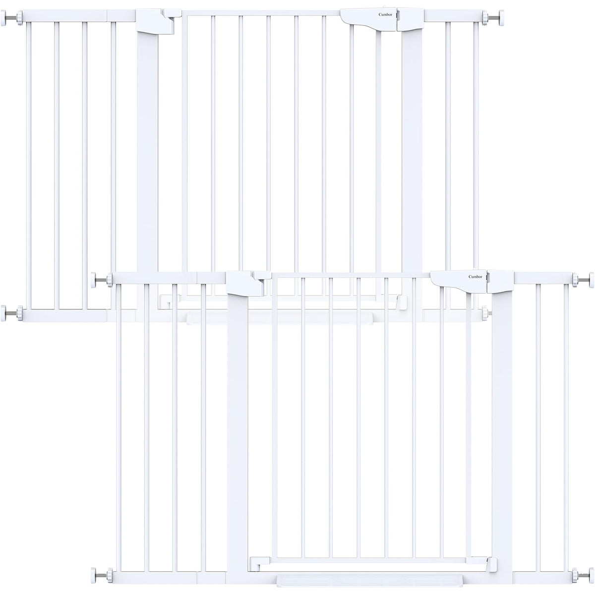 Cumbor 2-pack baby gate in wide doorway enables safe, effortless passage for parents with strollers.