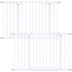 Cumbor 2-pack baby gate in wide doorway enables safe, effortless passage for parents with strollers.