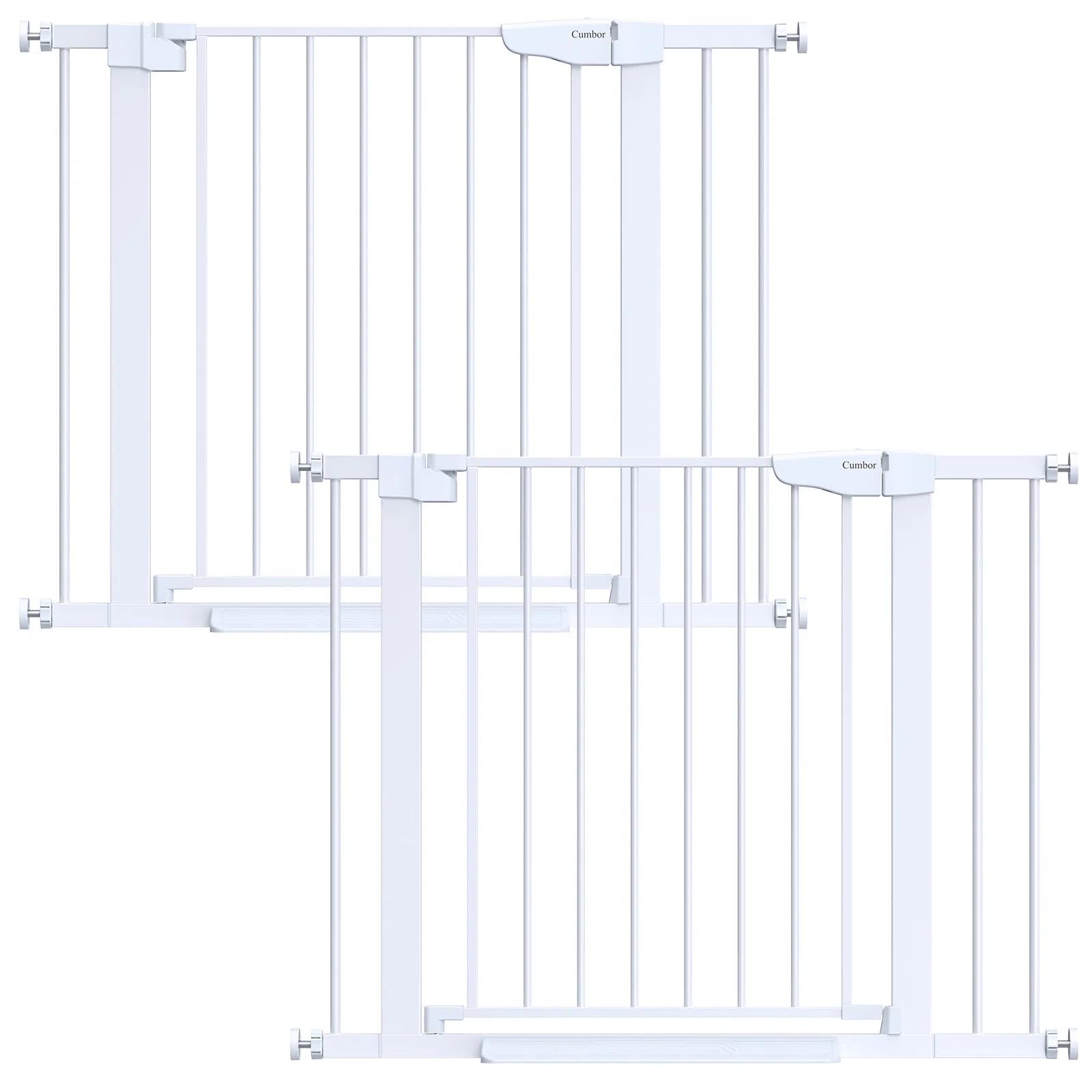 Cumbor 2-pack baby gate in doorway showing wide coverage for safe passage