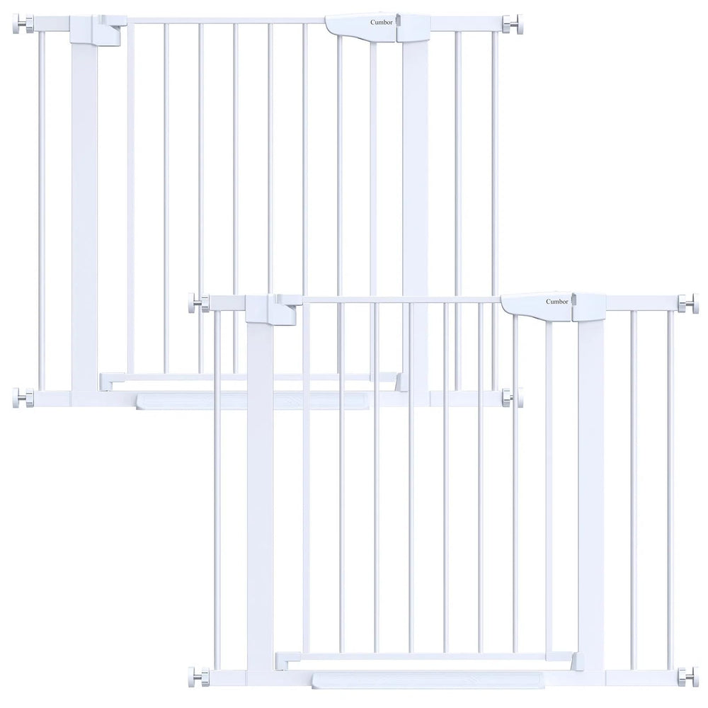 Cumbor 2-pack baby gate in doorway showing wide coverage for safe passage