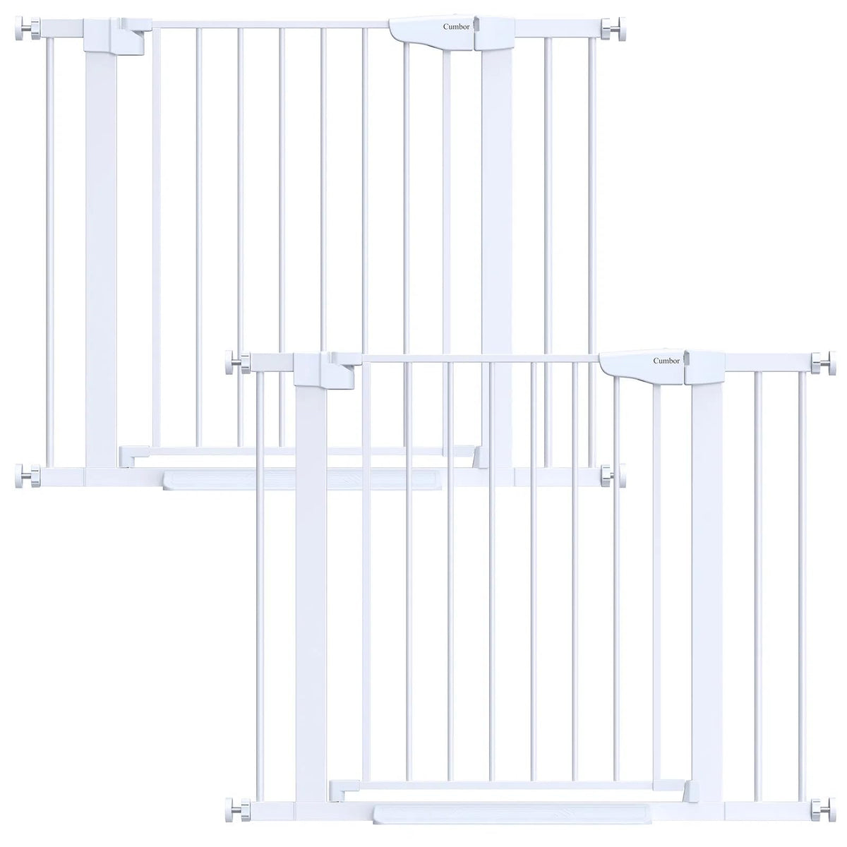 Cumbor 2-pack baby gate in doorway showing wide coverage for safe passage
