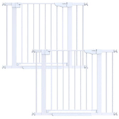 Cumbor 2-pack baby gate in doorway showing wide coverage for safe passage