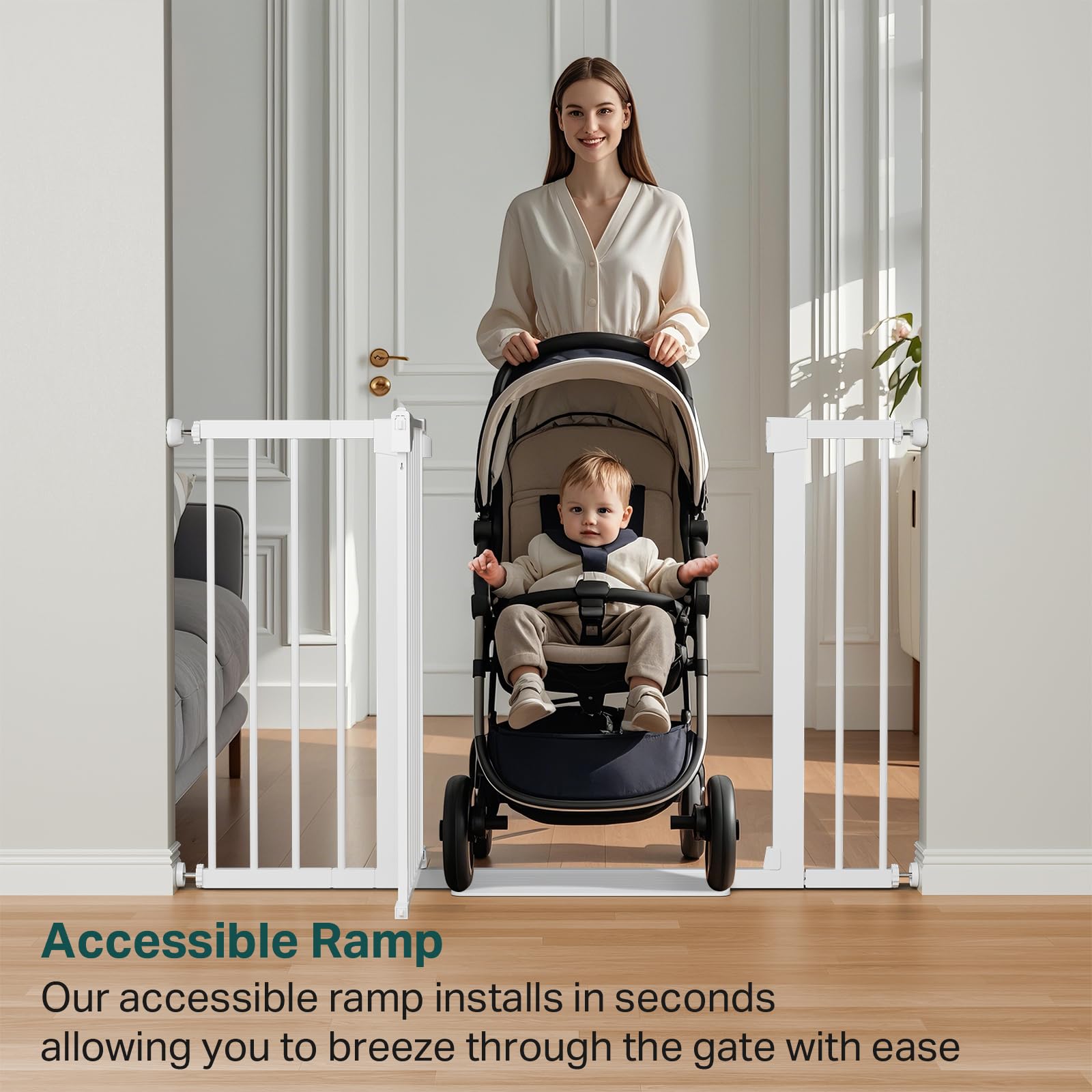 Cumbor 29.7-inch walk-through gate fits many spaces and tall thresholds.