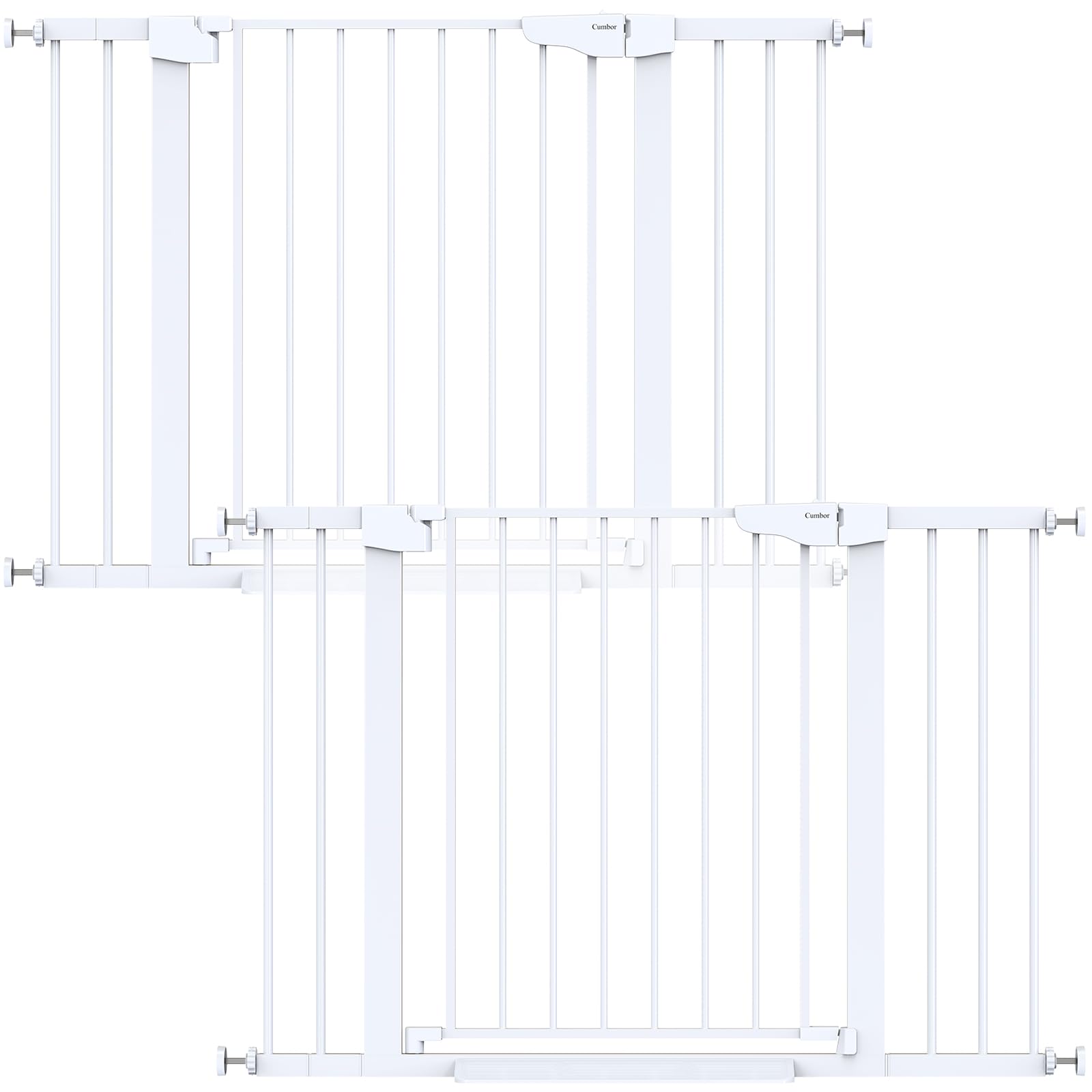 Cumbor 2-pack baby gate at stairs wide, safely blocks stairs for little explorers.
