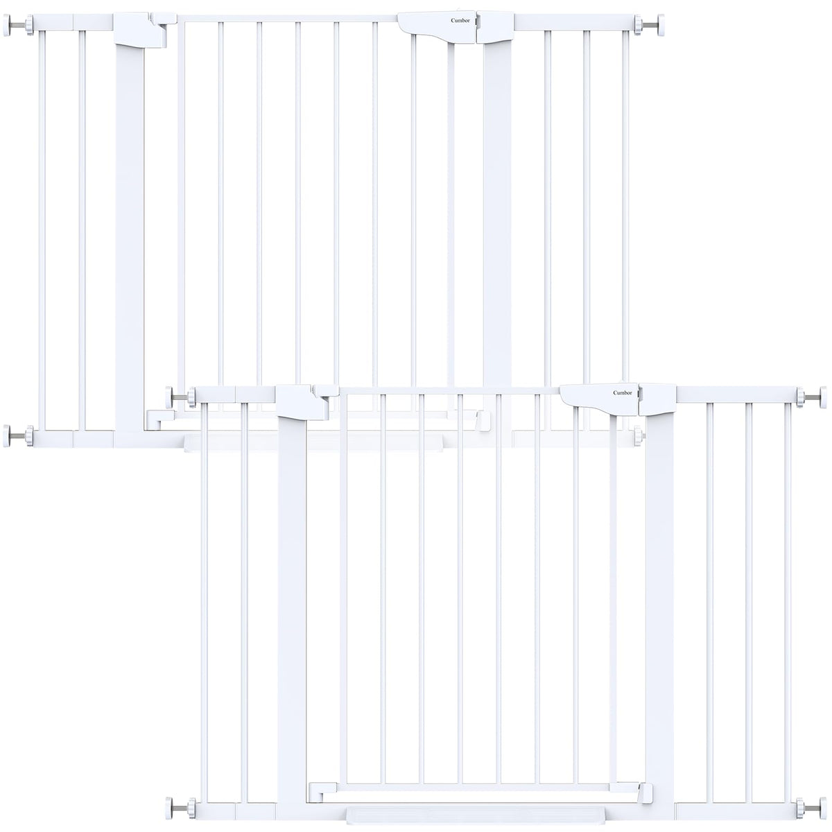 Cumbor 2-pack baby gate at stairs wide, safely blocks stairs for little explorers.
