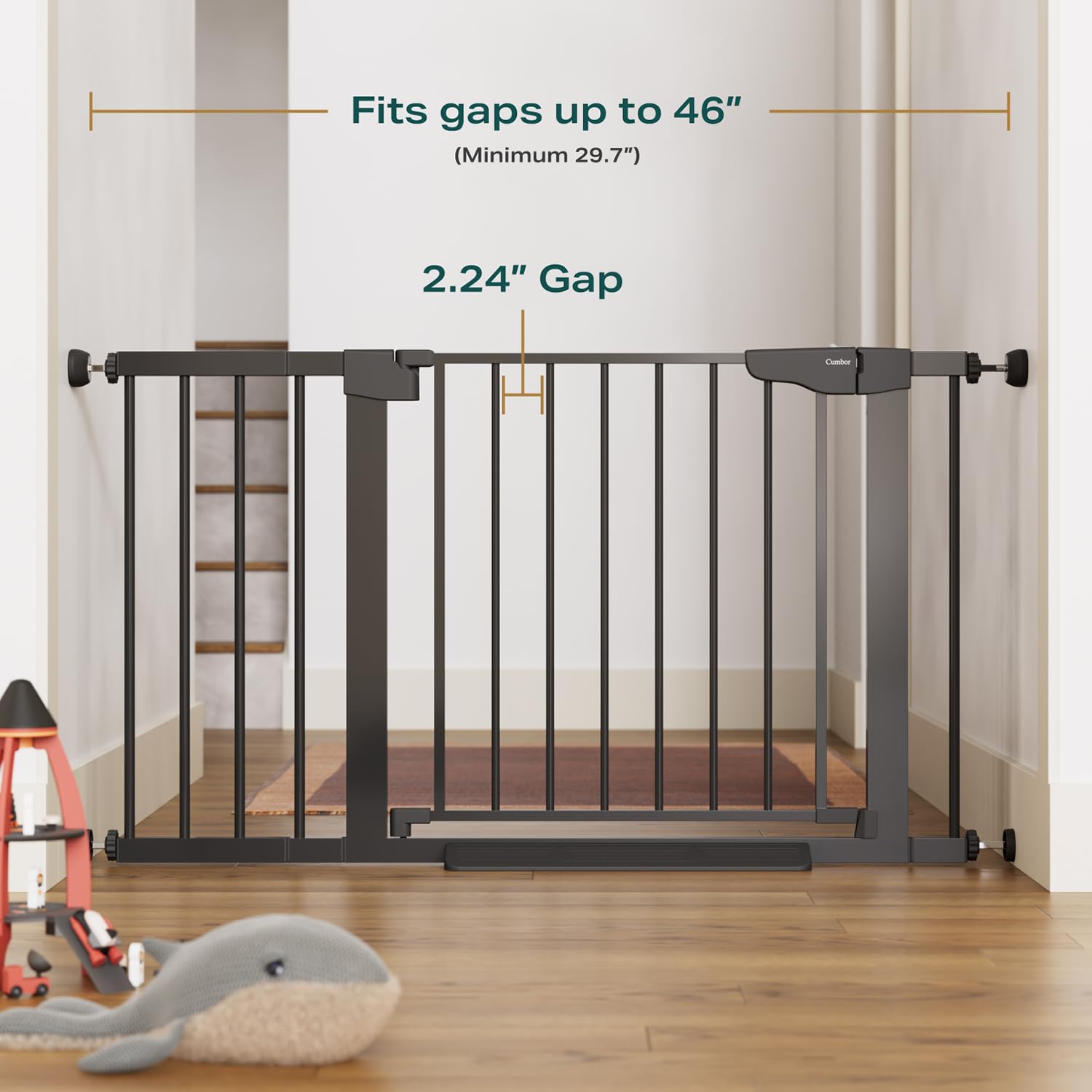 Cumbor gate stands 30.5 inches high for extra child safety.