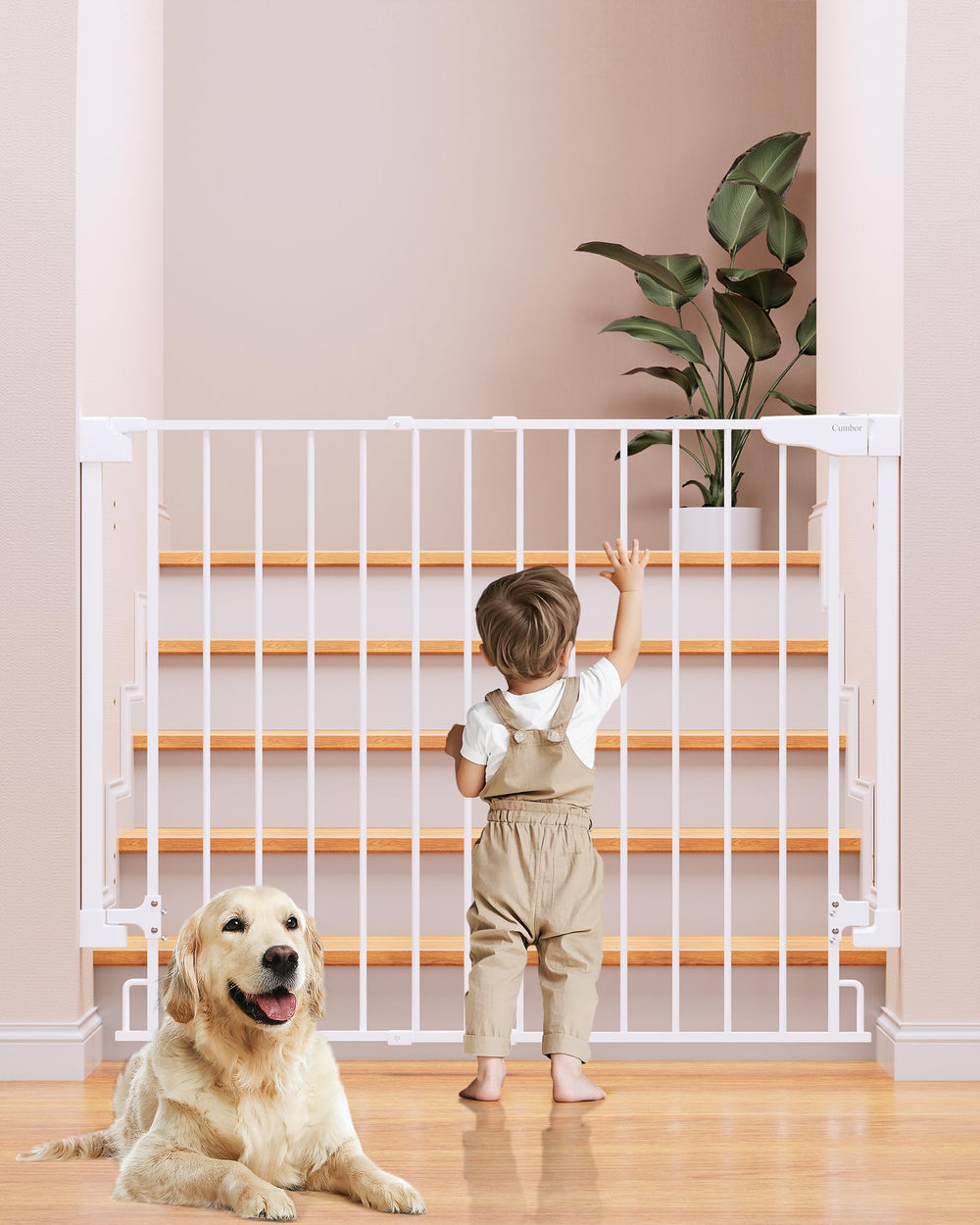 Cumbor 34-inch gate drill-mounted for stairs, sturdy stud-secured safety