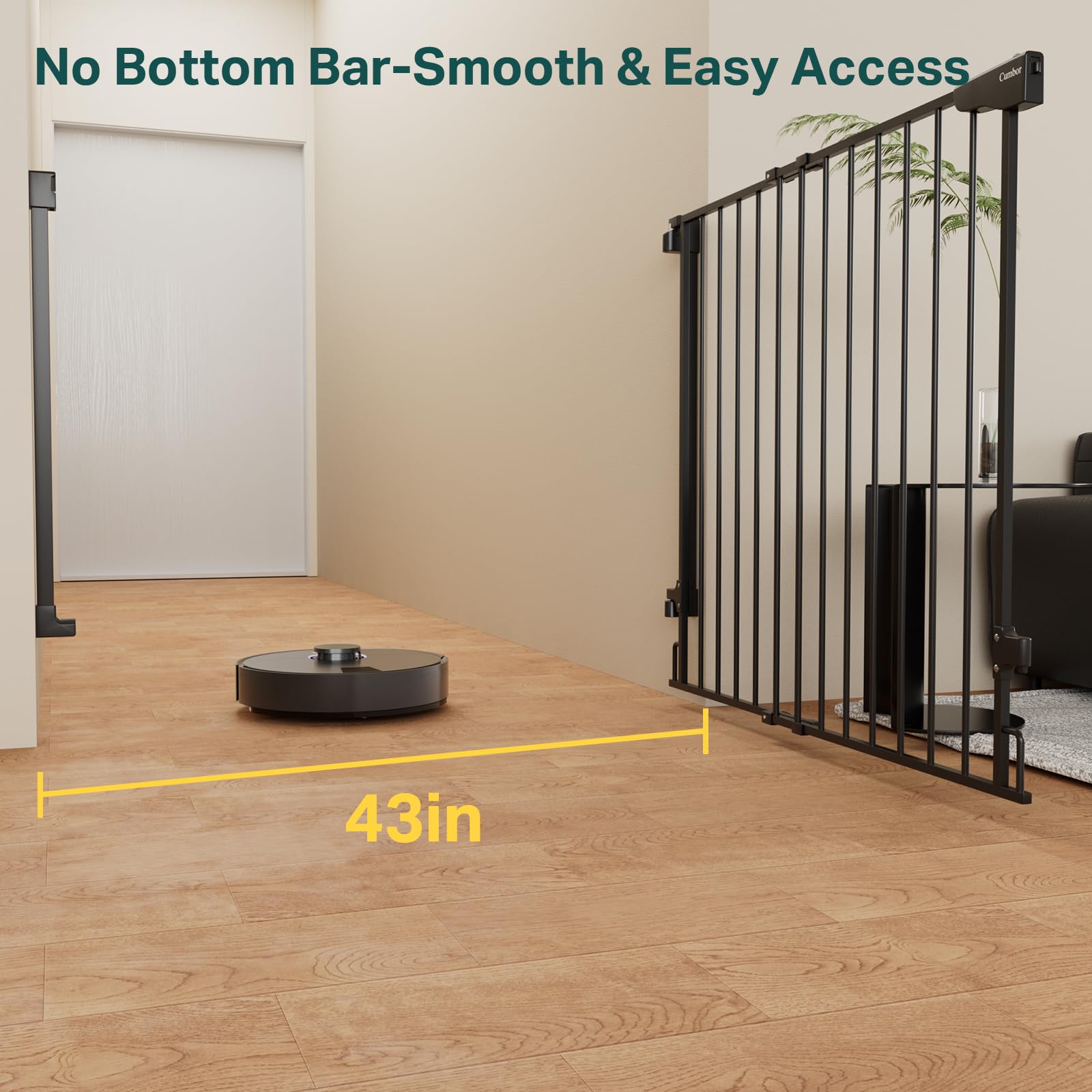 Cumbor 34-inch tall expandable gate shown with width adjustment.
