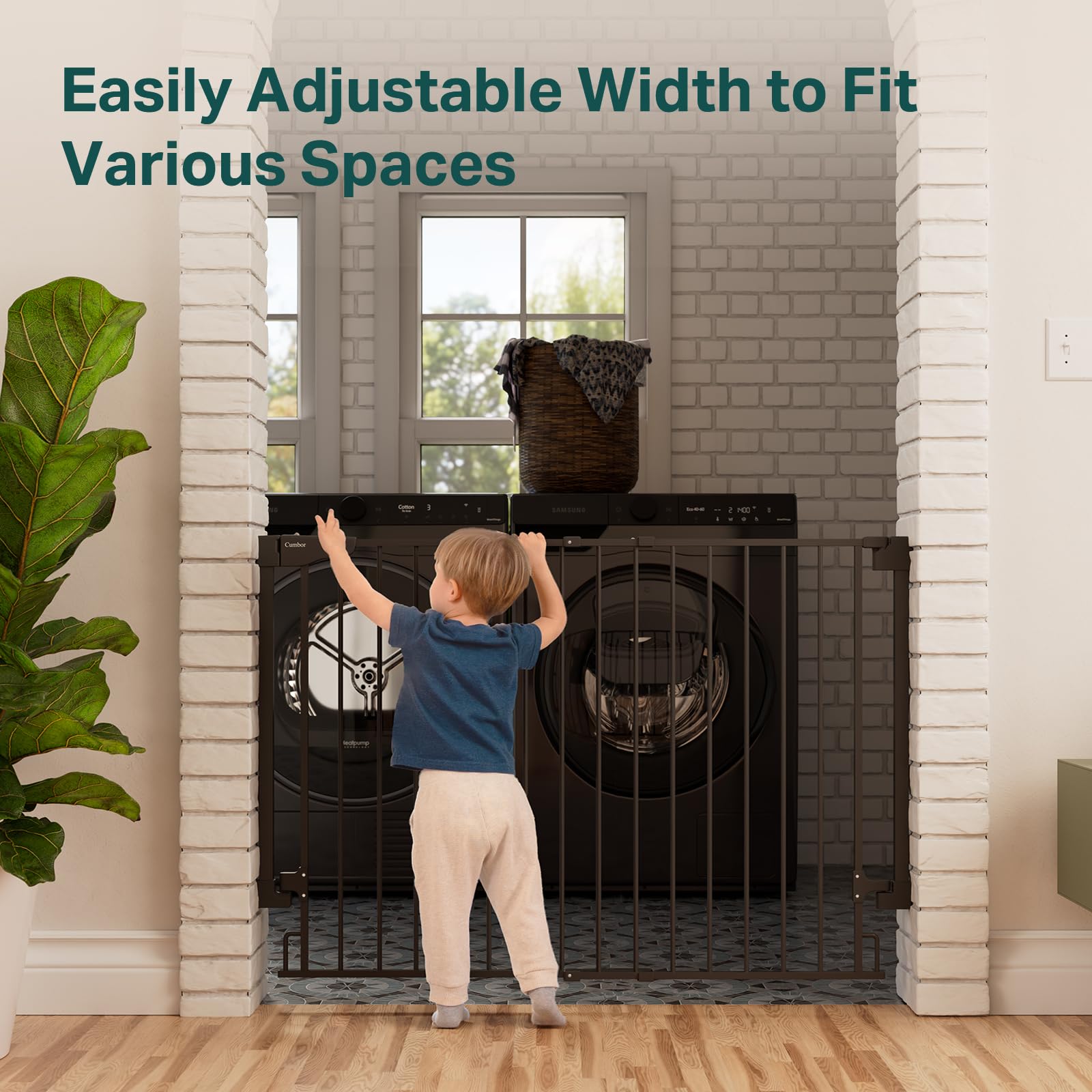 Cumbor 34-inch gate fits wide doorway for easy access and containment