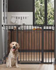 Cumbor 36-inch extra-tall baby gate on stairs provides a wide, safe barrier for kids.
