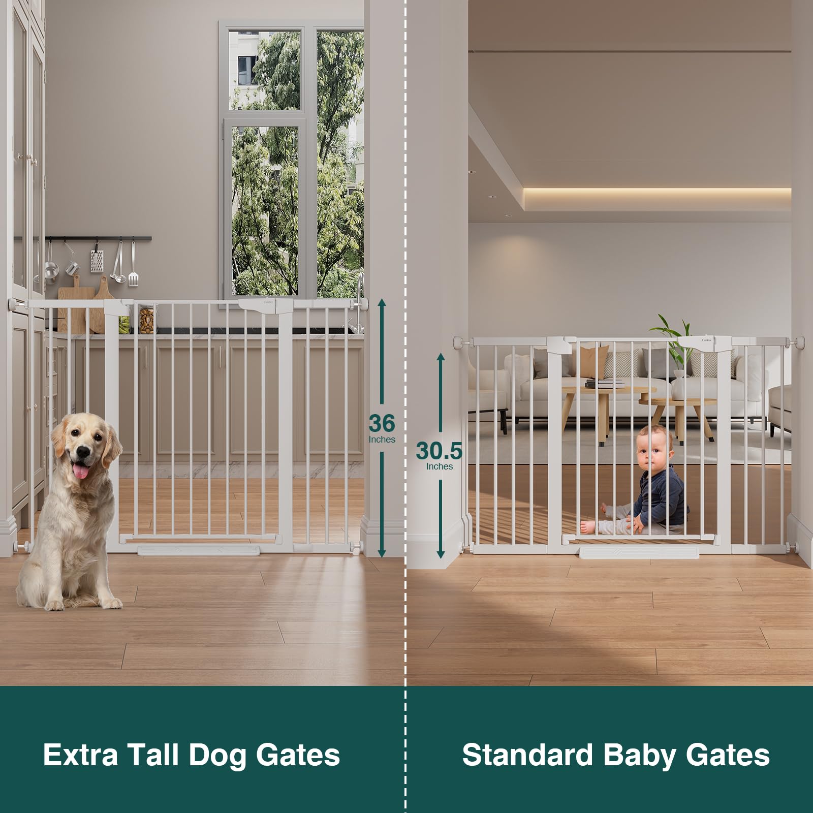 Cumbor 36-inch gate with wide adjustment fits doorways from 29.7 to 51.5 inches.