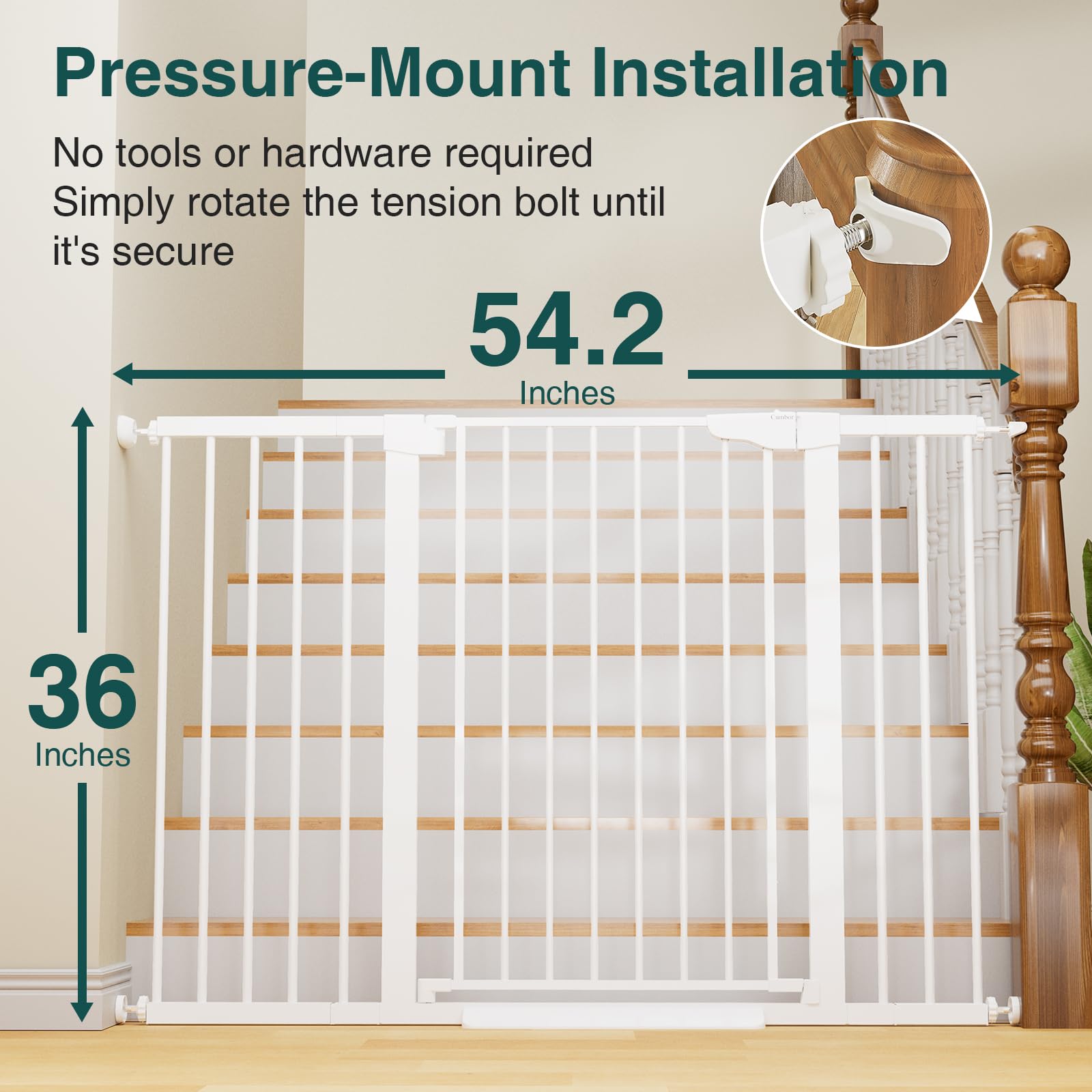 Cumbor adjustable wide gate spanning 29.7-54.2 inches for doorways.