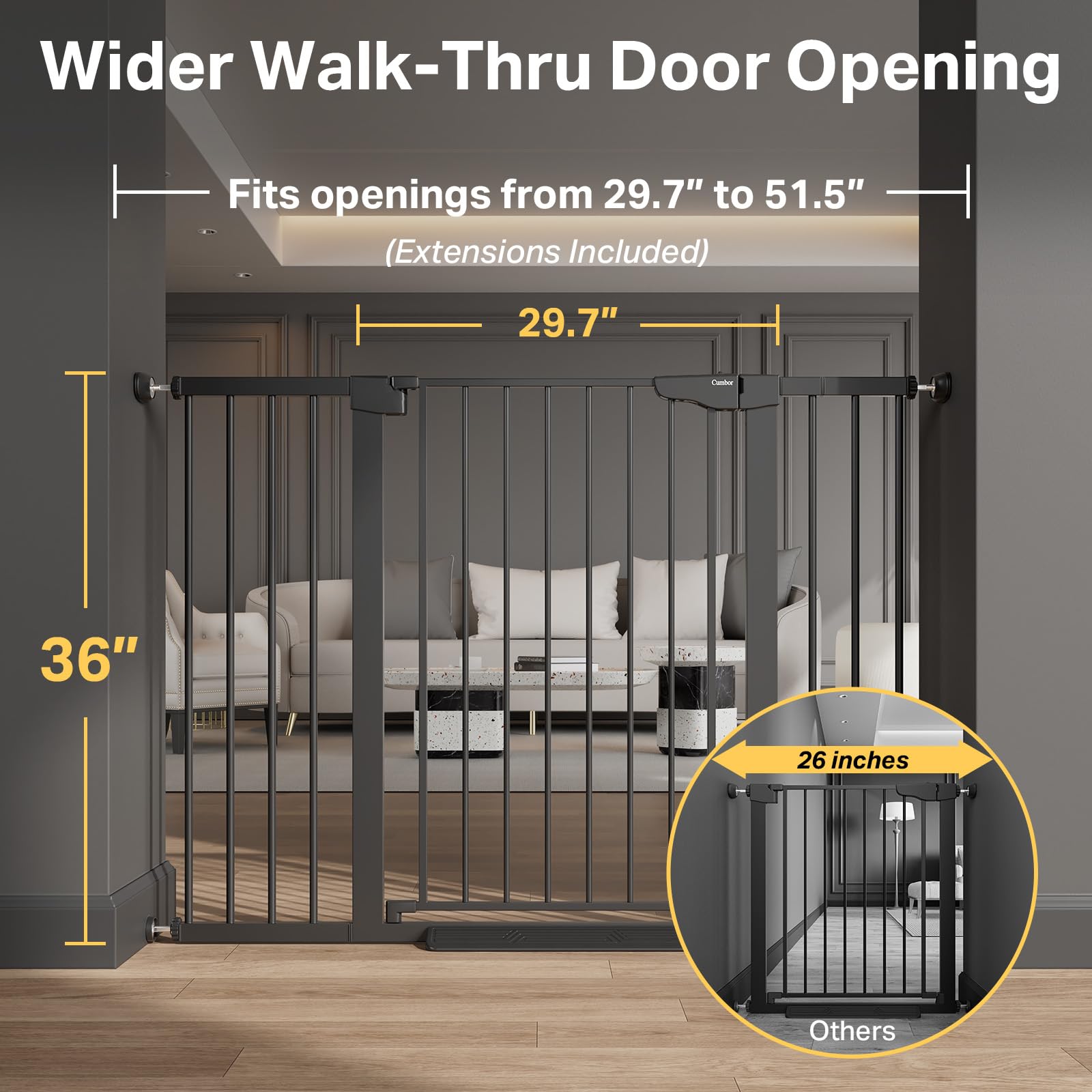 Cumbor auto-close gate demonstrates hands-free closure for busy homes.