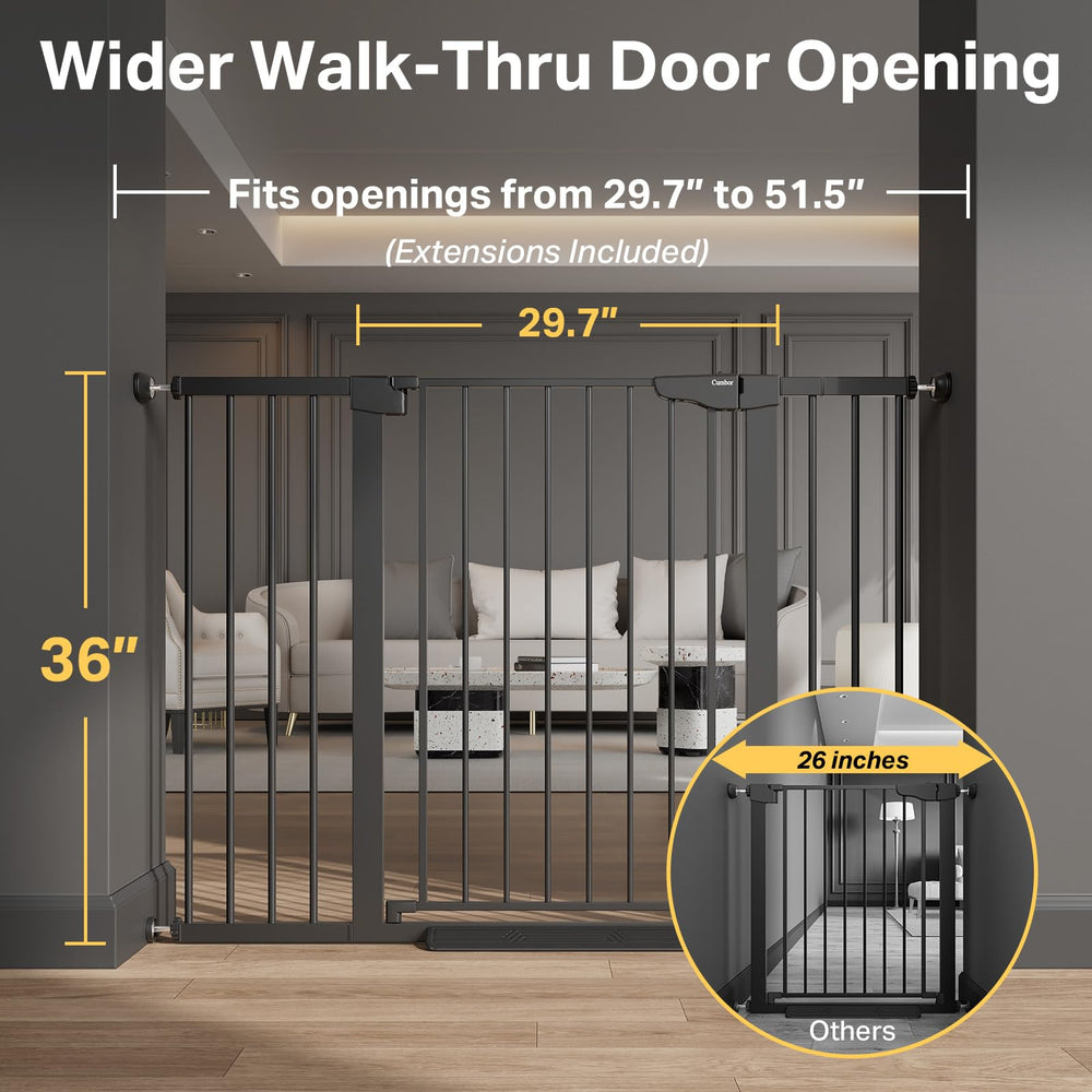 Cumbor auto-close gate demonstrates hands-free closure for busy homes.