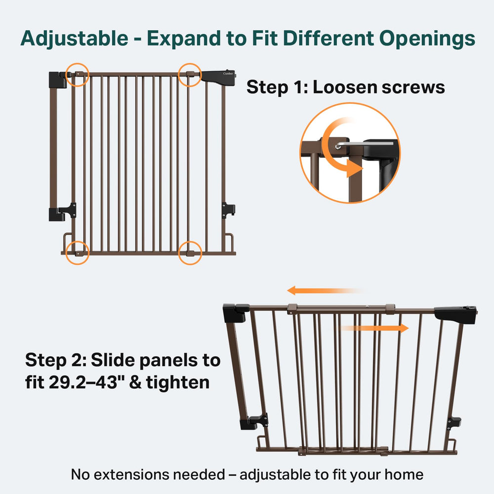 Cumbor baby gate adjustable width 29.2-43in fits varied openings for homes.