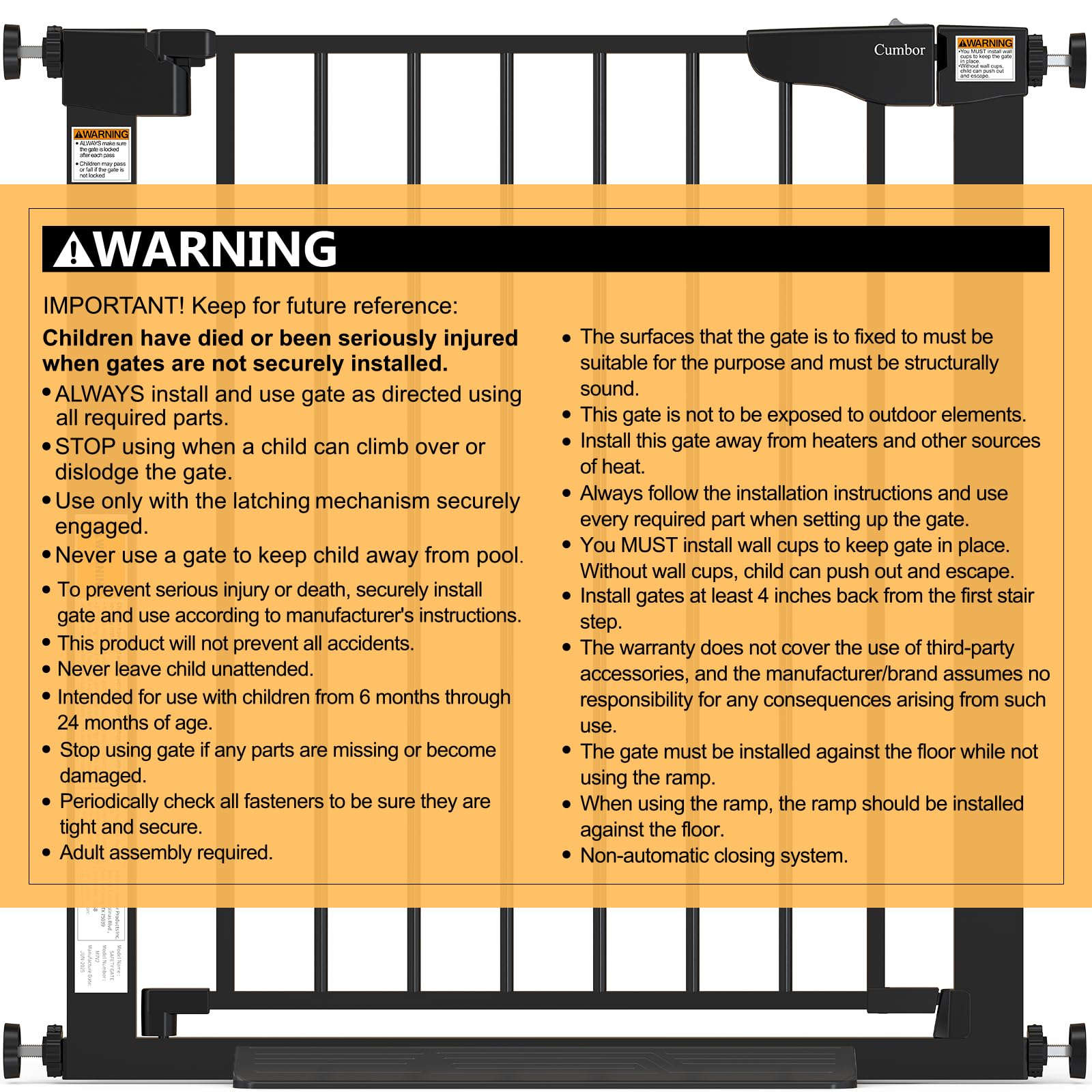 Cumbor doorway-use gate secures hallways and doorways