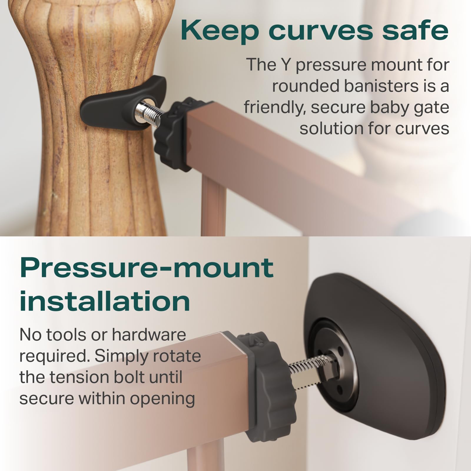 Cumbor double-lock system helps prevent curious kids from opening the gate.
