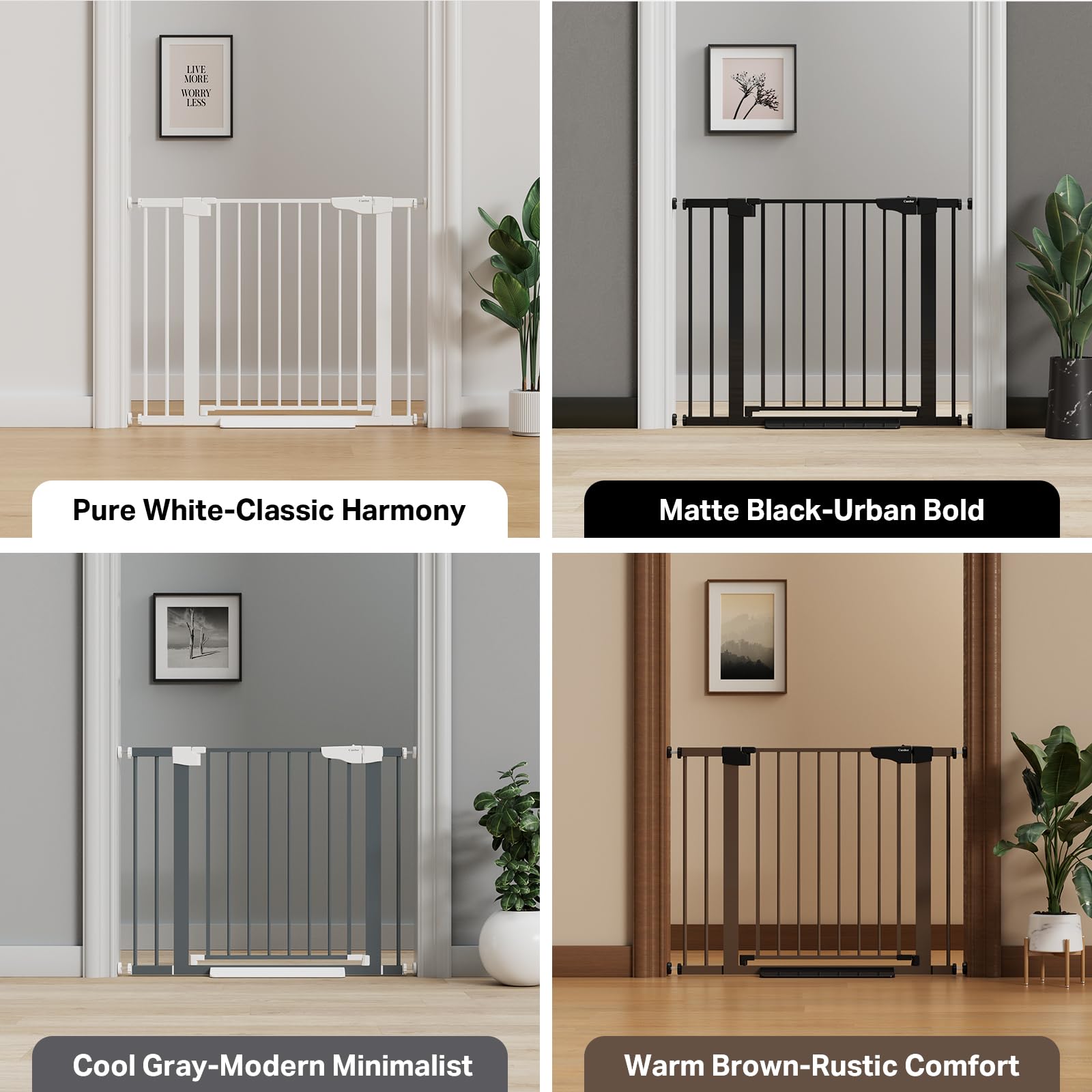 Cumbor baby gate dual-lock feature keeps toddlers secure and curious pets close.