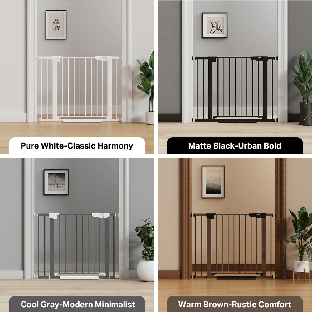 Cumbor baby gate dual-lock feature keeps toddlers secure and curious pets close.