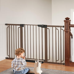 Cumbor baby gate extended to 57 inches for wide hallways and stair openings.