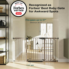 Cumbor baby gate shows 30.5in height, ideal for keeping toddlers safely contained.