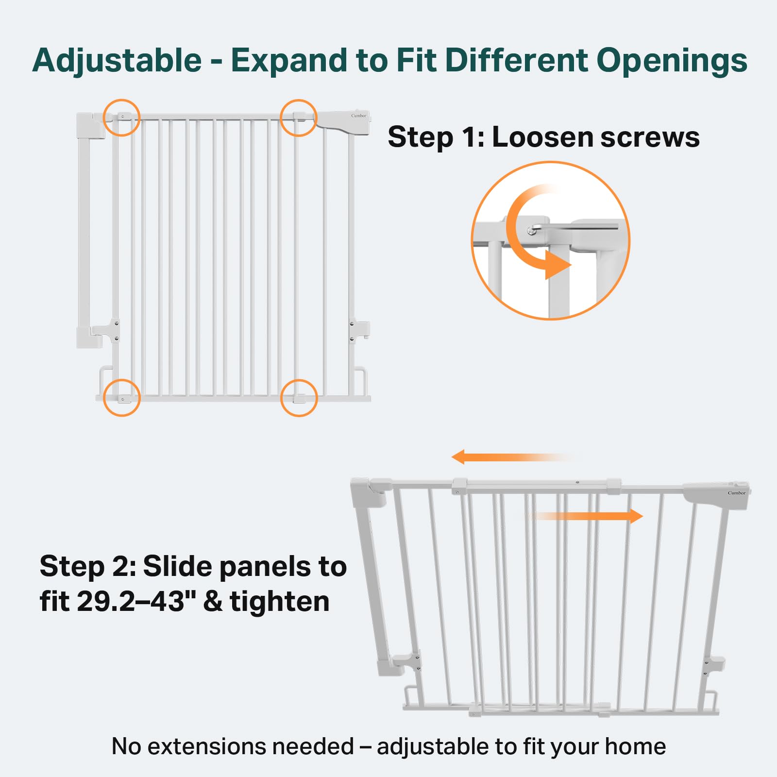 Cumbor baby gate no bottom bar allows easy wide walk-through