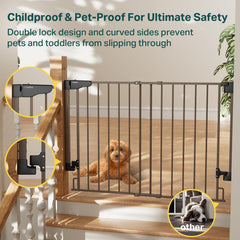 Cumbor baby gate no bottom bar enables seamless walk-through in busy households.