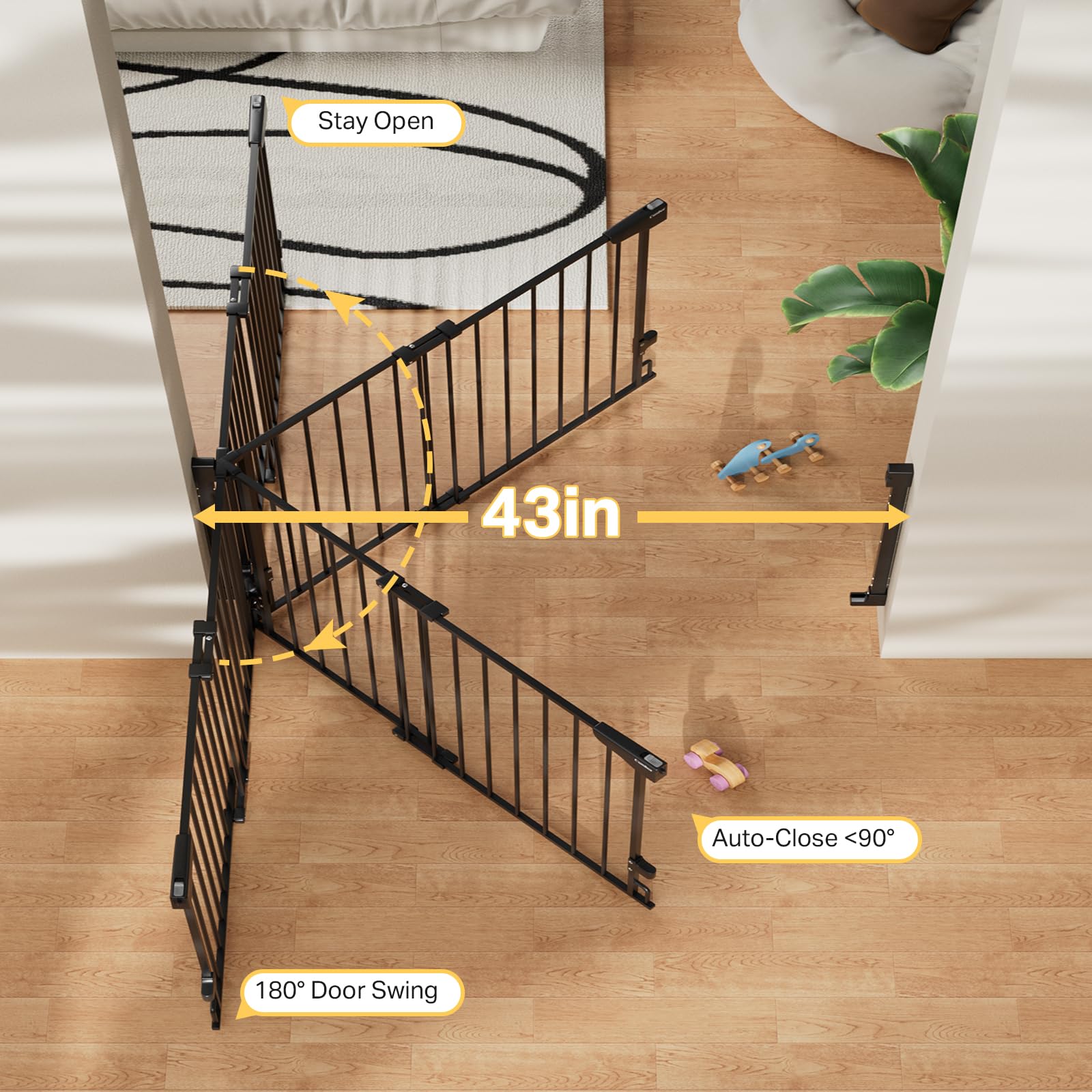 Cumbor baby gate stair-top installation demonstrates wall mounting