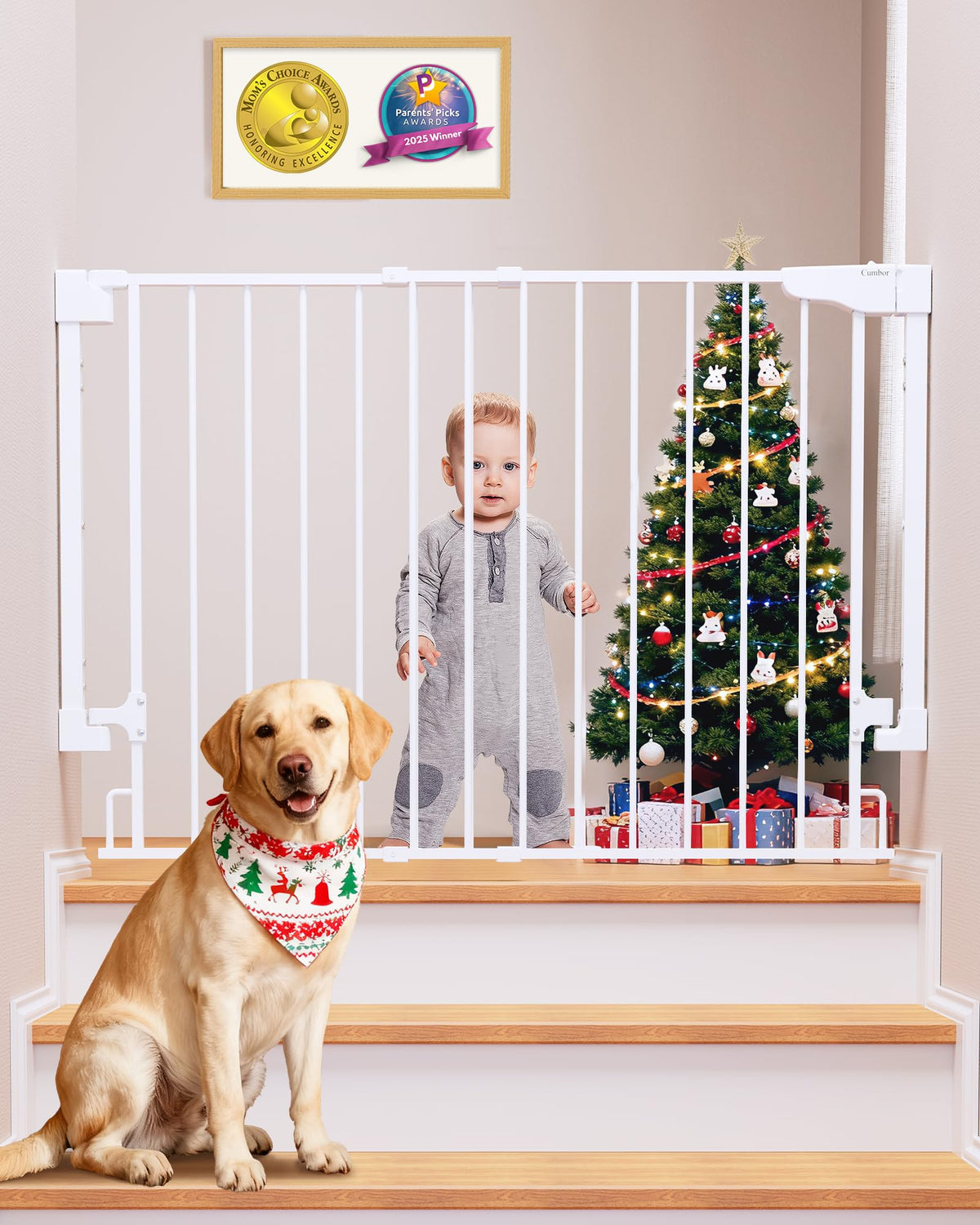 Cumbor baby gate at stair top mounted drill for maximum safety