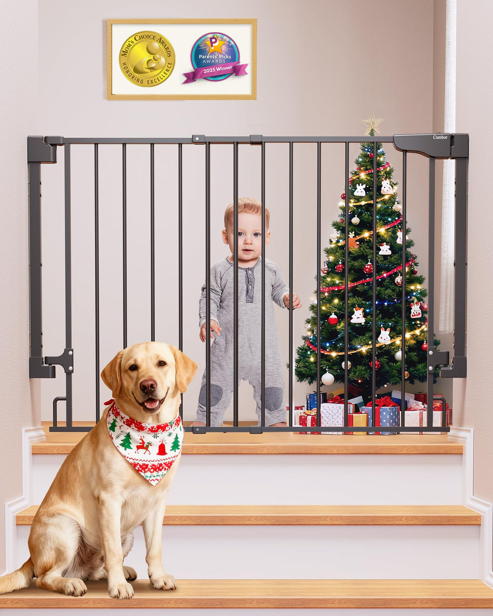 Cumbor baby gate top-mount drill-required for sturdy stair safety