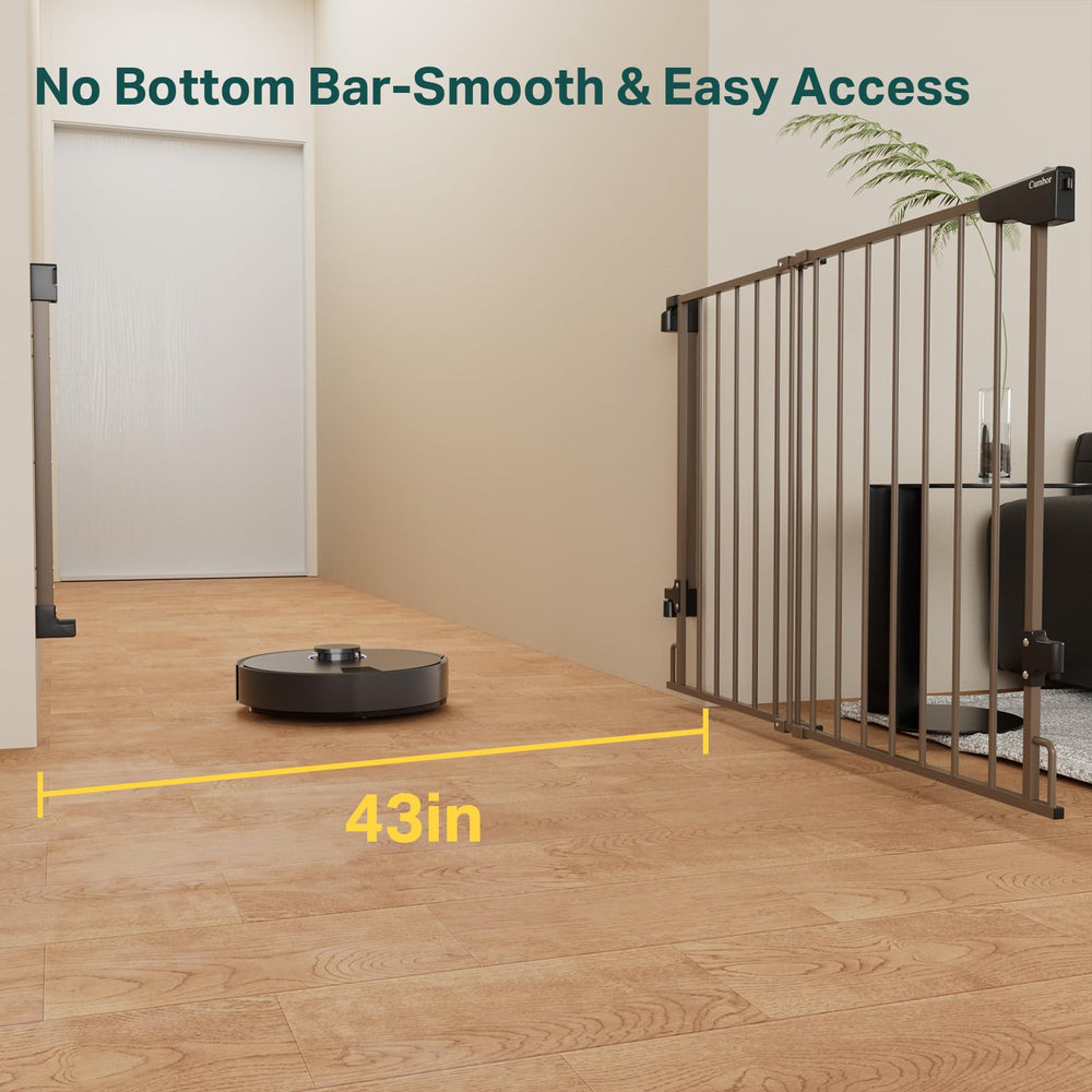 Cumbor baby gate wall-mount brackets show permanent, sturdy mounting.