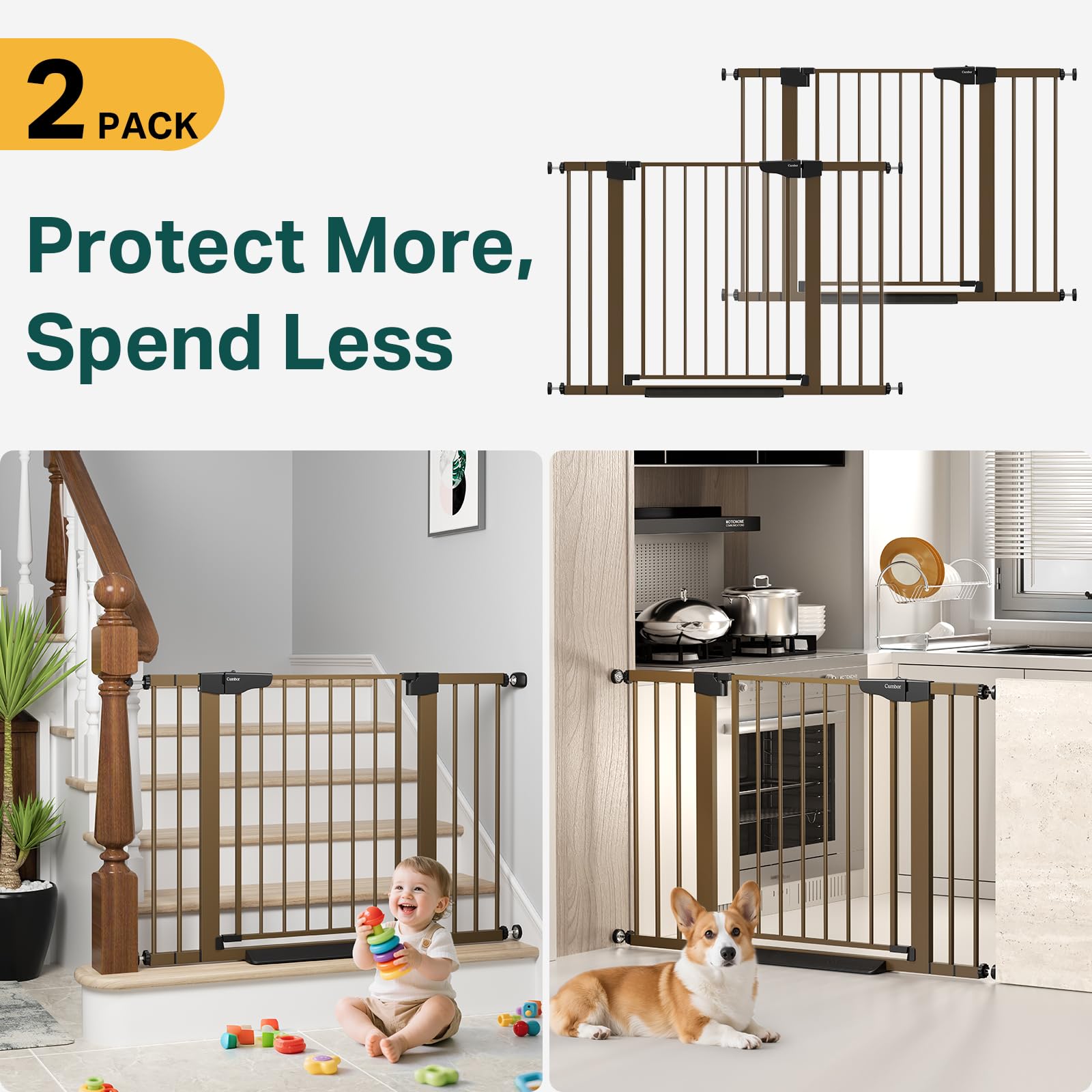 Cumbor wide walk-through gate in brown enables easy passage with a child