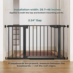 Cumbor gate shows wide-width adjustment to fit 29.7-46 inches securely