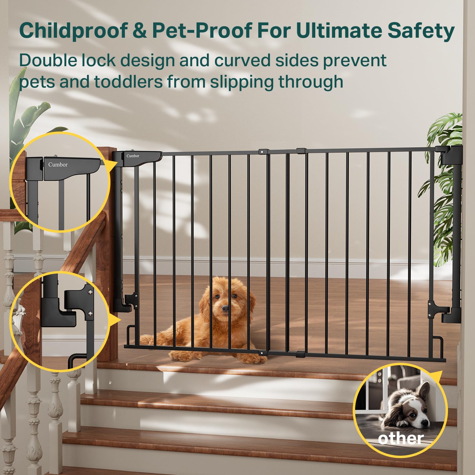Cumbor Expandable Gate curved sides add extra protection for little hands.