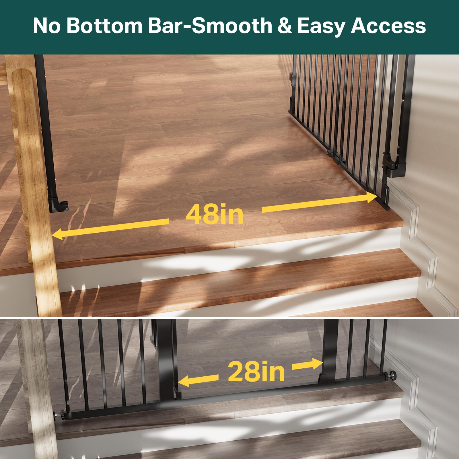 Cumbor Expandable Gate one-handed operation eases gate use while holding a child.