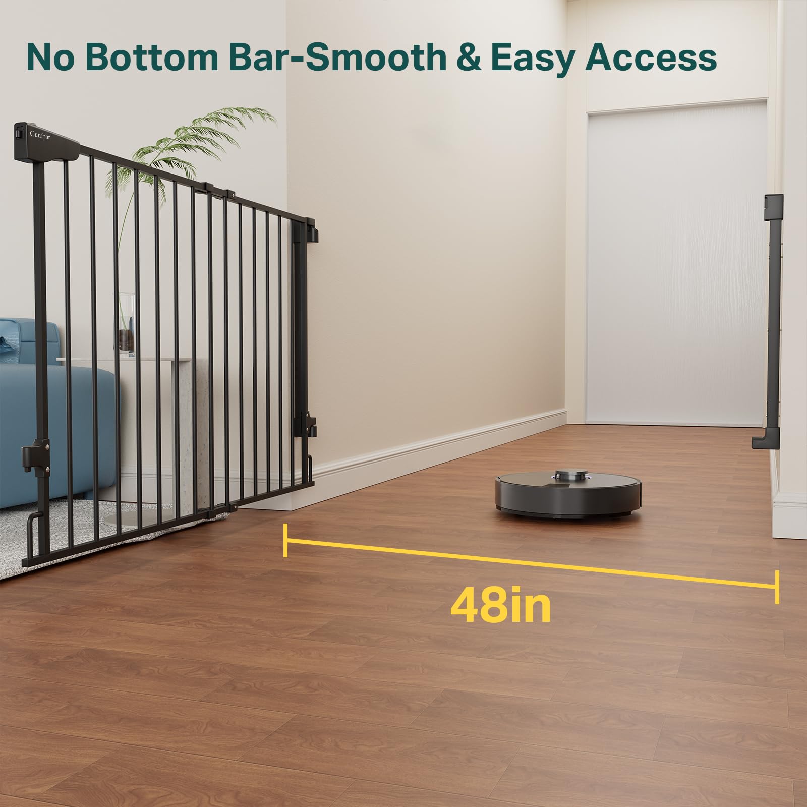 Cumbor Expandable Gate stairs setup enables secure passage for children and pets.