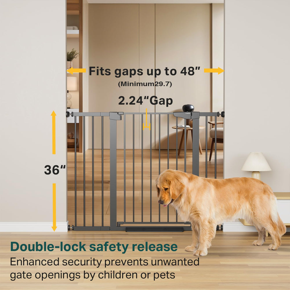 Cumbor gate with extended width 29-48 inch adapts to wide doorways and entries.
