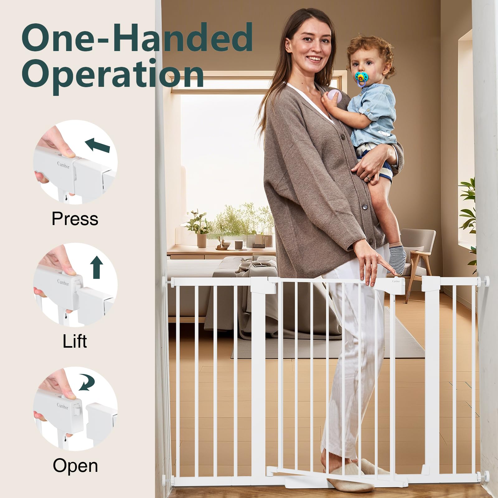 Cumbor extensions expand the gate from 29.7 to 48 inches for variable openings.