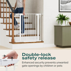 Cumbor carbon-steel gate close-up demonstrates robust construction for busy homes with pets.