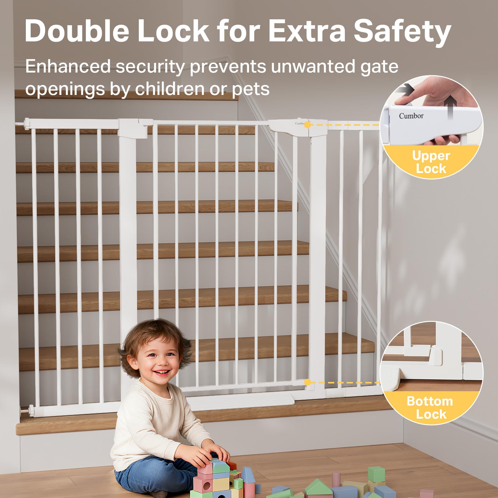 Cumbor pressure-mount installation preserves walls while providing simple setup.