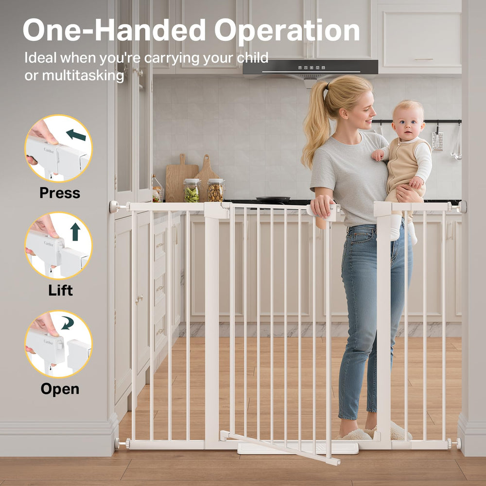 Cumbor gate's two-way swing supports easy movement between rooms.